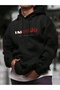 Unisex Black Oversized Hooded 100% Cotton 3 Thread B Printed Hoodie Wide Size