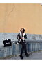 Leather Fur Coat - Black Cream | |   F1537 - 4