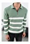 Men's Shirt Collar Zippered Striped Knitwear - 2