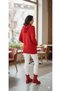 Red Hooded Lace Detailed Pocket a Quality Standard Size Knitwear Sweater - 3