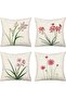 Spring Floral Pillow Covers 18x18 Inch Set of 4 - Red Pink Wildflower Linen