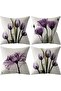 Throw Pillow Covers Set of 4 Purple Flower 18x18 inch Linen Cushion Covers