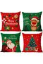 Set of 4 Christmas Pillowcases 18x18 in Linen Holiday Throw Cushion Covers