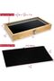 Wooden Jewelry Display Case with Tempered Glass Top & Removable Black Velvet Pad (Natural)