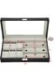Leather 6-Watch & 3-Glasses Jewelry Display Box with Glass Top, Black (AW-004) - 3