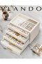 4-Layer Jewelry Box with Glass Lid and 4 Drawers - White - 7