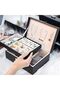 2-Layer PU Leather Jewelry Box Organizer with Removable Tray - Black - 7