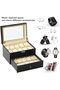 Watch Box Storage Case, PU Leather Lockable, 2 Layers, 20 Slots, Black - 5