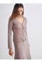 Beige V-Neck Textured Women's Cardigan