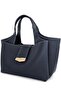 Navy Blue Lock Detailed Soft Textured Multi-Compartment Women's Hand and Crossbody Shoulder Bag - 4