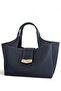 Navy Blue Lock Detailed Soft Textured Multi-Compartment Women's Hand and Crossbody Shoulder Bag - 3