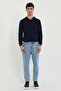 Men's Regular Fit V-Neck Navy Blue Knitwear - 2