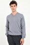 Men's Regular Fit V-Neck Gray Melange Knitwear