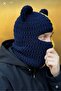 Teddy Bear Eared Supporter Beanie Balaclava Panda Unisex Beanie Balaclava Plush Puffy Alize Knit - 3