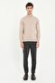 Men's Regular Fit Half Turtleneck Beige Knitwear - 2