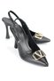Melina Flexible Soft Non-Slip Sole (10 cm) Black Skin Open Elastic V Buckle Women's Heeled Shoes - 4