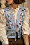 Women's Blue Breast-Tied Embroidered Cotton Vest - 5