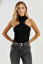 Women's Black Halter Neck Camisole Blouse - 3
