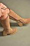 R654047702 Tan/Brown Genuine Leather Suede Thick Heeled Women's Boots - 3