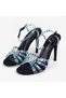 Women's Black Blue Stoned Transparent Strap Thin High Heel Evening Dress Sandals Stiletto - 5