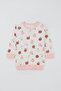 Baby Girl Pajama Set with Shoulder Patches, Cute Little Apple Pattern, 4 Months-1 Year, Ecru - 2