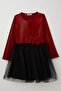 Girl's Long Sleeve Dress Velvet Sequin Age 5-10, Red
