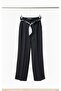High Waist Black Fabric with Scarf Palazzo Pants - 2