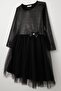 Girl's Long Sleeve Dress Velvet Sequin Age 5-10, Black - 7