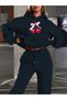 Ribbon Cherry Bottom Top Set Fashion Print Design Hooded Sweatshirt