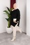 Women's Testtür Clothing Crew Neck Slit Detail Stone and Balloon Sleeve Oversized Stylish Knitwear Tunic - 6