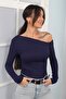 Women's Boat Neck One Shoulder Long Sleeve Buzzy Blouse - 2