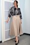 Women's Belted Fleece-Lined Flared Long Leather Skirt - 3