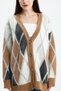 Colorful Fleece-Lined Diamond Patterned Oversized Button Knitwear Women's Cardigan Biscuit - 6