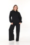Women's Tops Black Color Three Thread Sh Fleece-Lined Kangaroo Pocket K Hooded Unisex O Oversized Sweatshirt - 7
