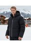 Men's Winter Puffer Coat Black Hooded Oversize Coat Jacket Silver Zipper