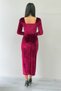 Women's Square Neck Velvet Midi Dress Burgundy, Green, Cobalt , Petrol Blue, Black - 8