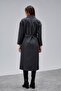 Anthracite Double-Breasted Closure Waist-Tied Wide Fit Cashmere Coat - 6