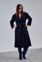 Navy Blue Double-Breasted Closure Waist-Tied Wide Fit Cashmere Coat - 2