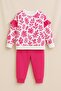 Girl's Hooded Piece Tracksuit Set Pink Patterned Bottom Top Set 3-9 Years Old - 3
