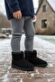 Black Fur Lined Zippered Girls' Boots 2096 P