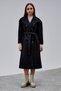 Black Double-Breasted Closure Waist-Tied Wide Fit Cashmere Coat - 2