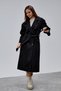 Black Double-Breasted Closure Waist-Tied Wide Fit Cashmere Coat - 8