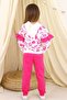 Girl's Hooded Piece Tracksuit Set Pink Patterned Bottom Top Set 3-9 Years Old - 7