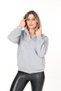 Women's Tops Gray Color Hooded Kangaroo Pocket Zippered Three Thread Sh Fleece-Lined O Oversized Sweatshirt - 3