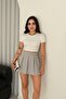 Women's Shorts/Skirt with Pleated Zipper Closure Trendy Model - 4