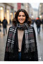 Striped Plaid Shoulder Shawl on Gray Domestic Production - 4