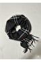 Striped Plaid Shoulder Shawl on Gray Domestic Production - 5