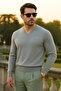 Men's Trend Casual Long V-Neck Gray Sweater