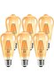 6 Pack E27 ST64 Vintage Edison LED Filament Bulbs, 4W 2700K Warm White Amber Glass