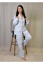 Blue Ethnic Patterned Red Piped Cotton Oversized Pajama Set Comfortable and Stylish - 3